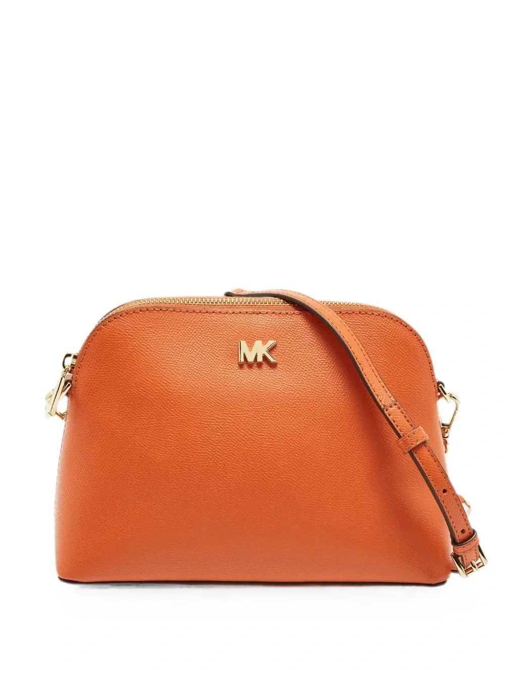 Michael Kors Tan-Orange Leather Dome Crossbody with Gold MK Logo